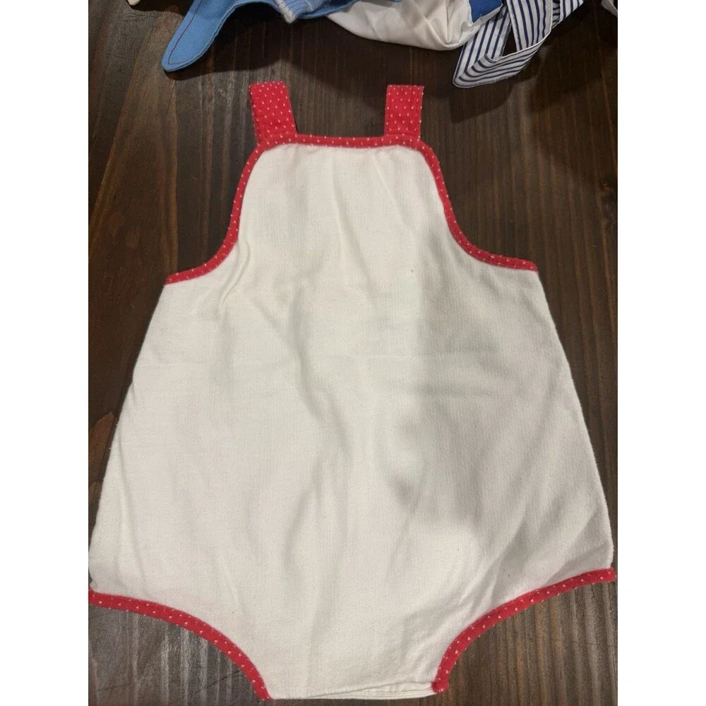 3-6M VINTAGE Unisex Baby White/Red Sleeveless Romper One-Piece Button Whale